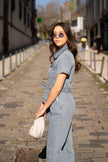 Short sleeve denim jumpsuit