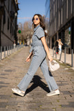 Short sleeve denim jumpsuit