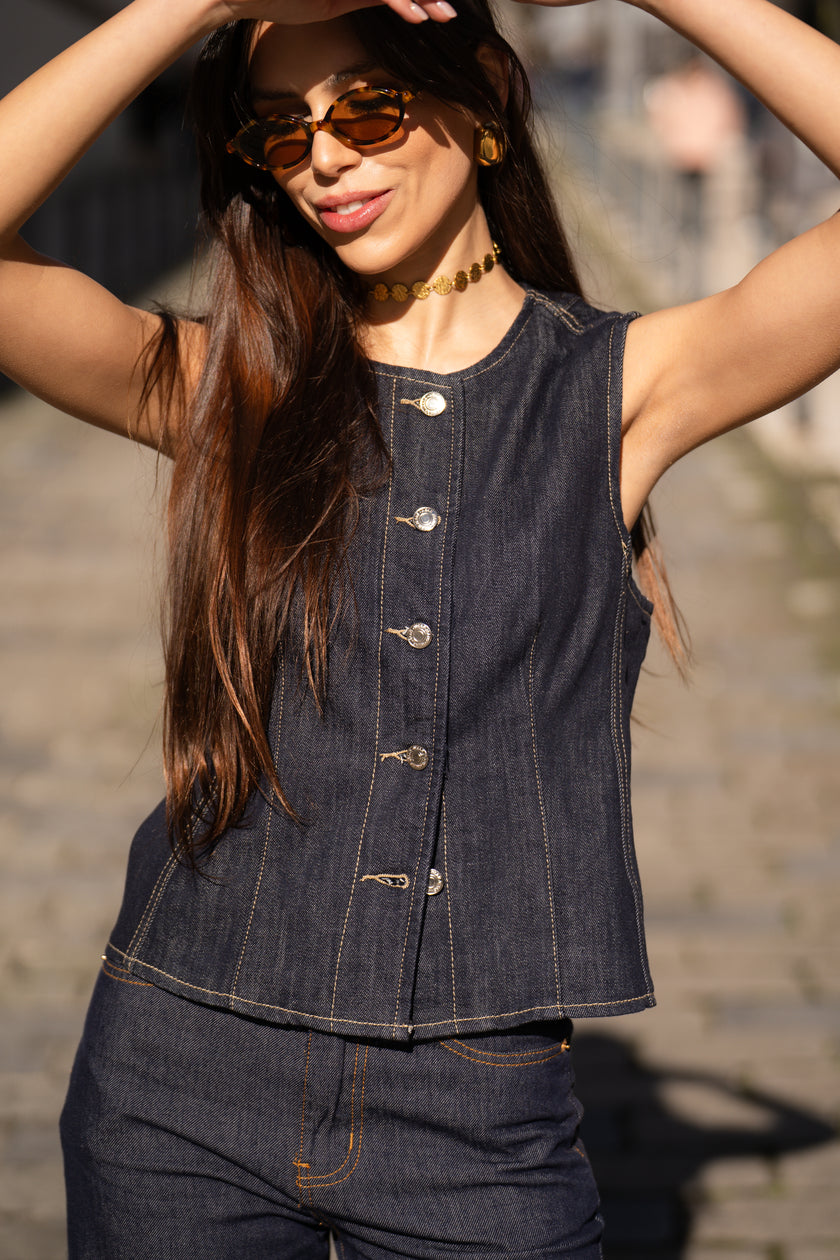 Dark denim vest
