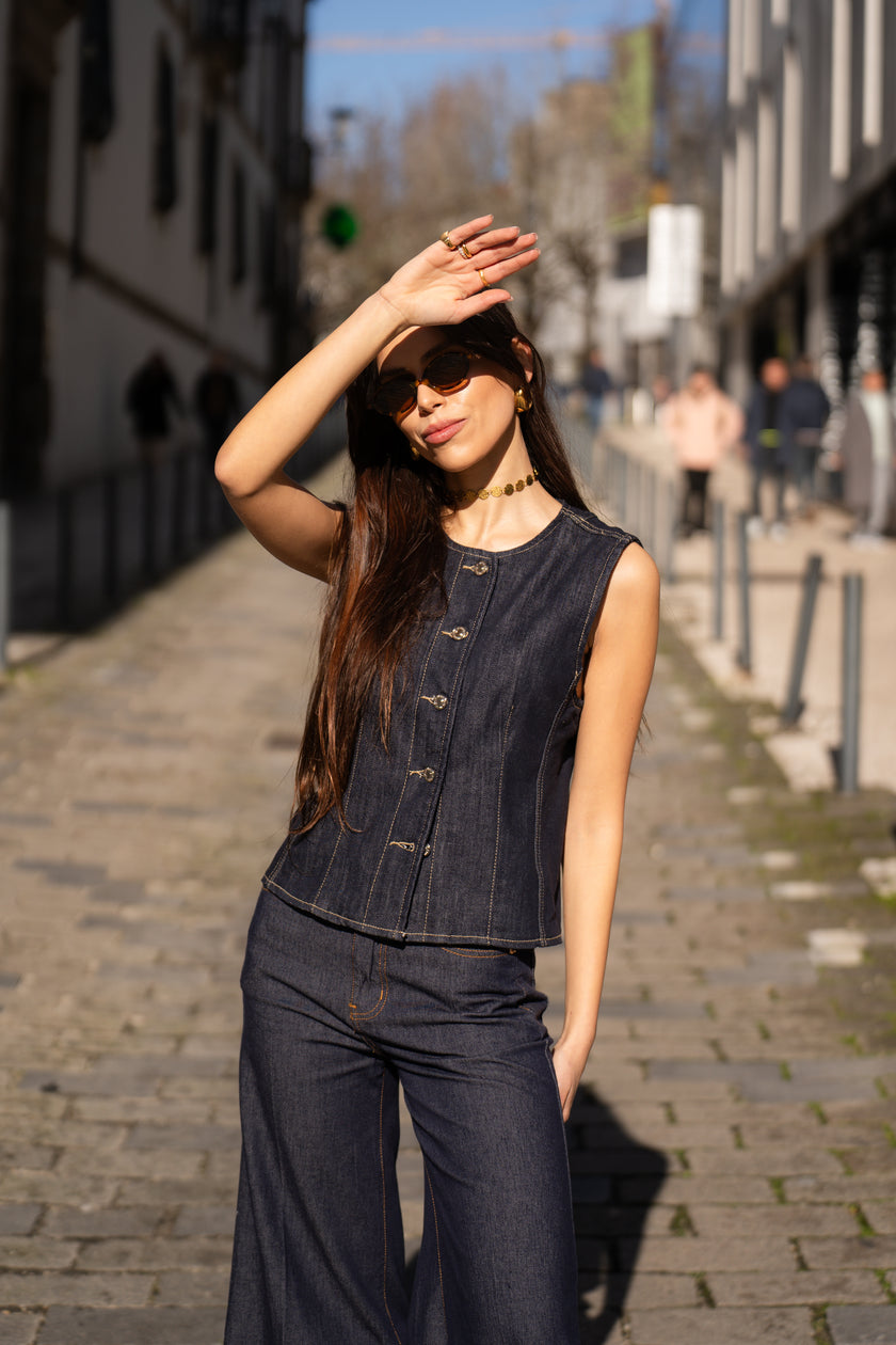 Dark denim vest