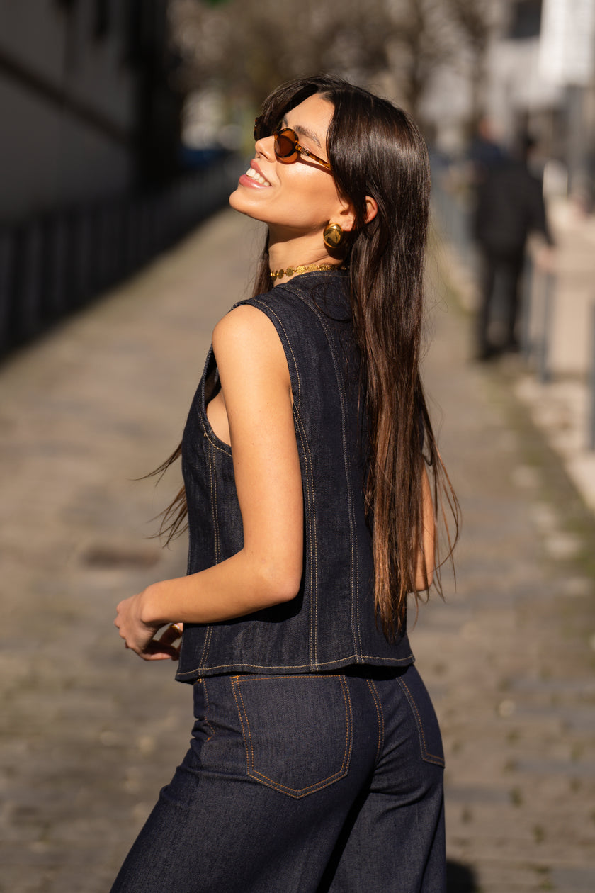 Dark denim vest